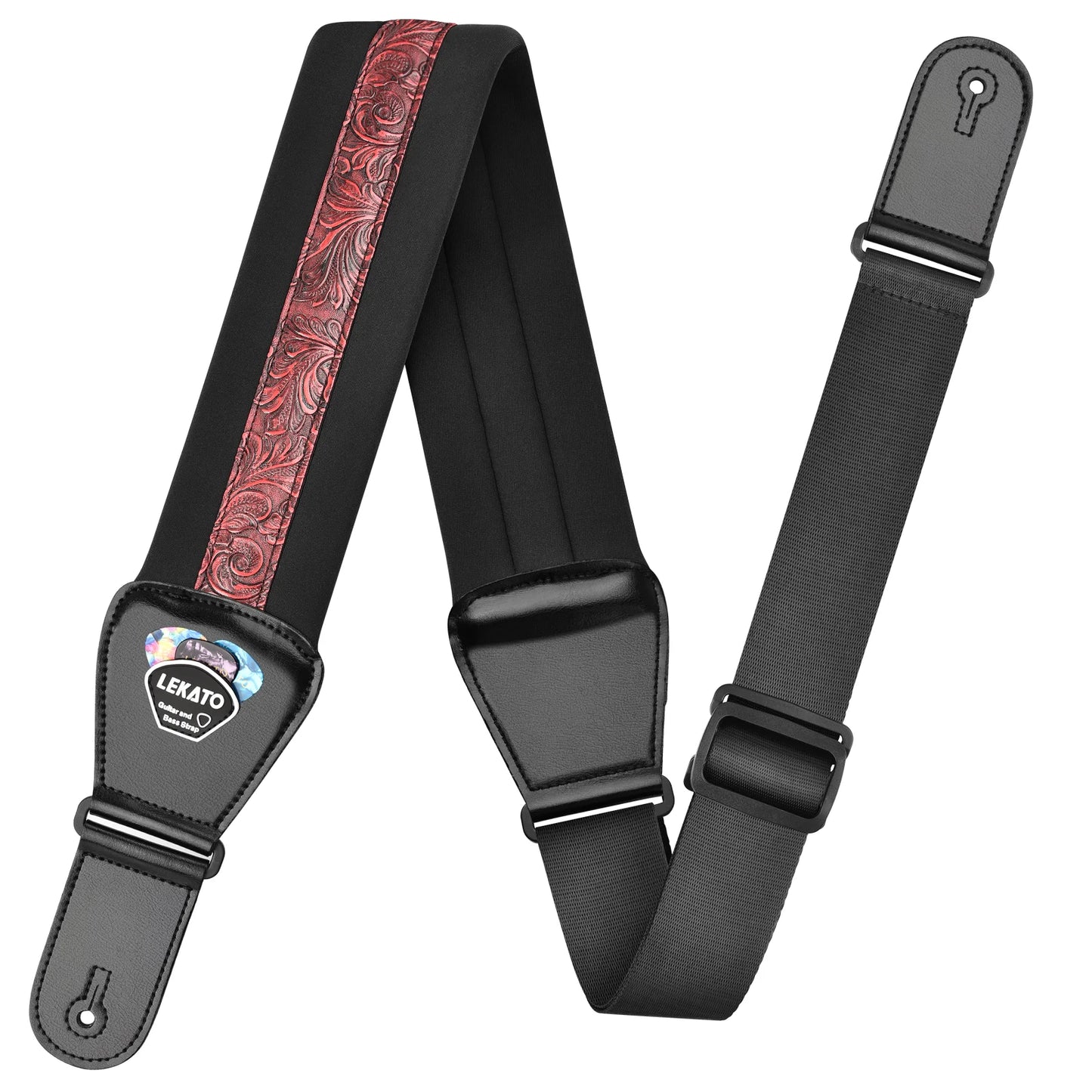 LEKATO LGS-2 Electric Guitar Strap with Memory Foam Padding, Adjustable Length and Pick Holder - Perfect for All Guitarists