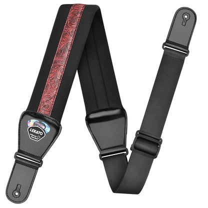 LEKATO LGS-2 Electric Guitar Strap with Memory Foam Padding, Adjustable Length and Pick Holder - Perfect for All Guitarists
