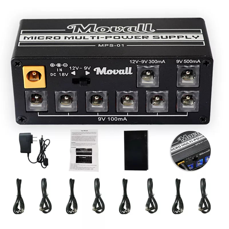 Compact Movall Guitar Power Supply - 8 Outputs for Effects Pedals