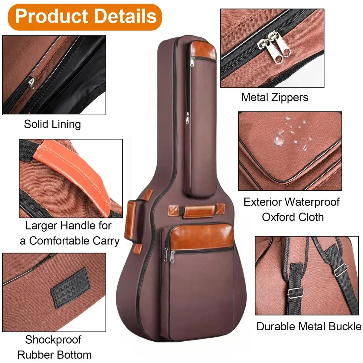 Waterproof Acoustic Guitar Bag - Double Straps, Padded Interior, Large Capacity - Miwayer