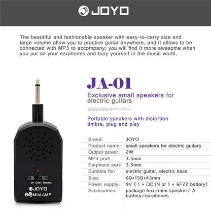 JOYO JA-01 Mini Guitar Amp: Portable, 2W Output, for Electric Guitar & Bass - Plug & Play Accessories