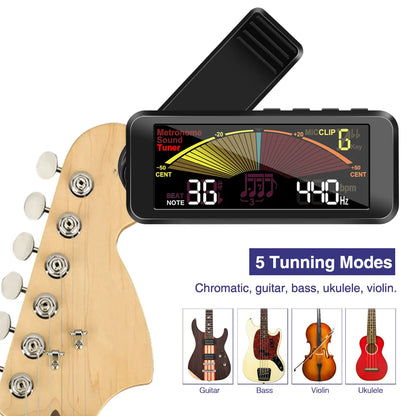 Premium 3-in-1 Guitar Tuner: Metronome, Tone Generator - Durable, Eco-Friendly Plastic