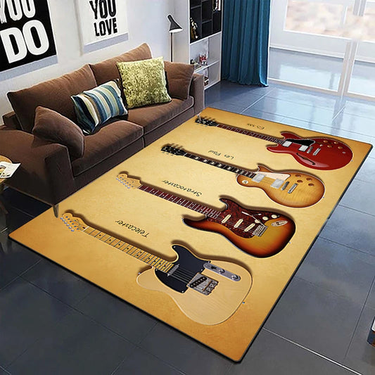 Music Guitar Printed Floor Mat - Soft, Durable, and Customizable for Bedroom or Living Room