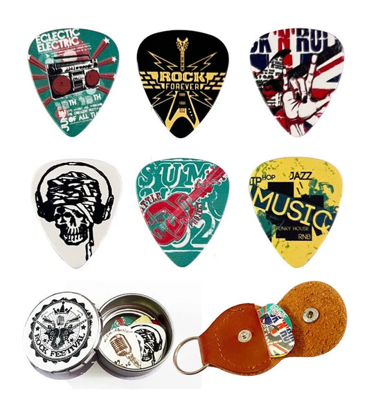 6-Piece Cool Celluloid Guitar Picks Set with Holder - Perfect Gift for Guitarists