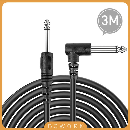 10ft 6.35mm Guitar Cable for Electric Instruments - Straight to Right Angle Plug